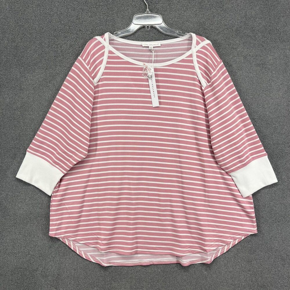 Jane & Delancey Top Womens Plus‎ 3X Pink White Striped Tunic